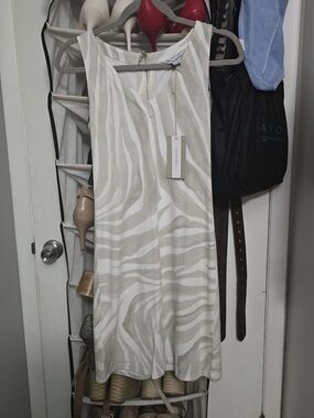 Tommy Bahama Beige and White Zebra-Print Maxi Dress